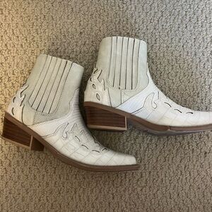 Matisse White and Brown Ankle Booties with Western Flair